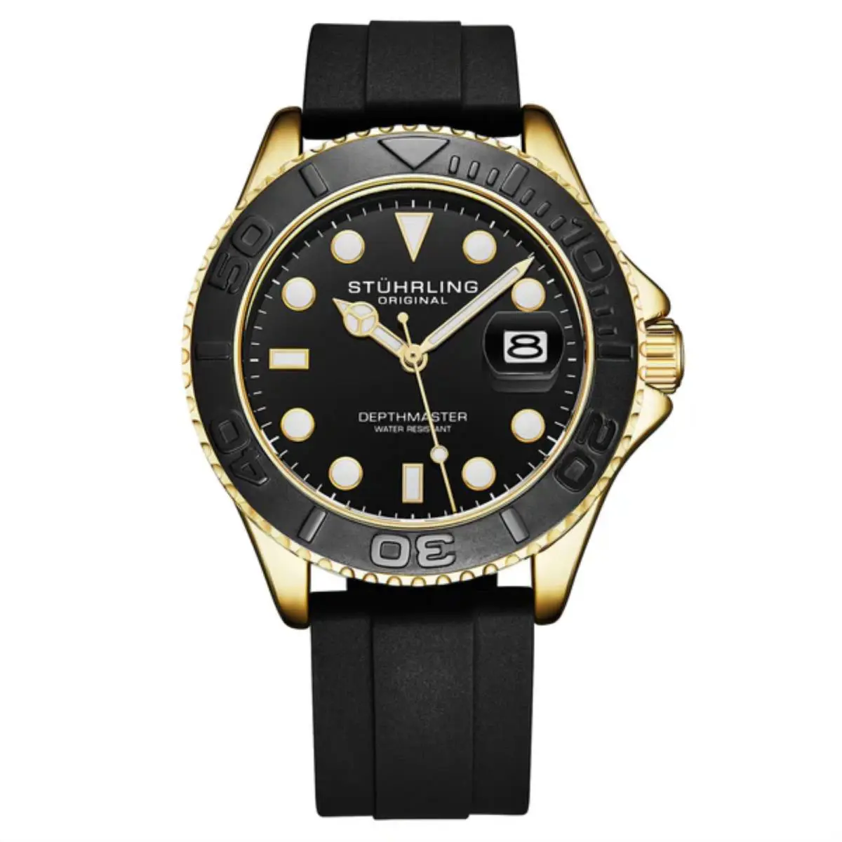 Stuhrling 4072 4 Depthmaster Quartz Date Black Dial Silicone Strap Mens Watch by Stührling