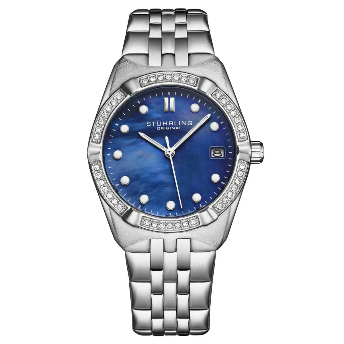 Stuhrling 4062 3 Quartz Deep Blue Classic Stainless Steel Date Womens Watch