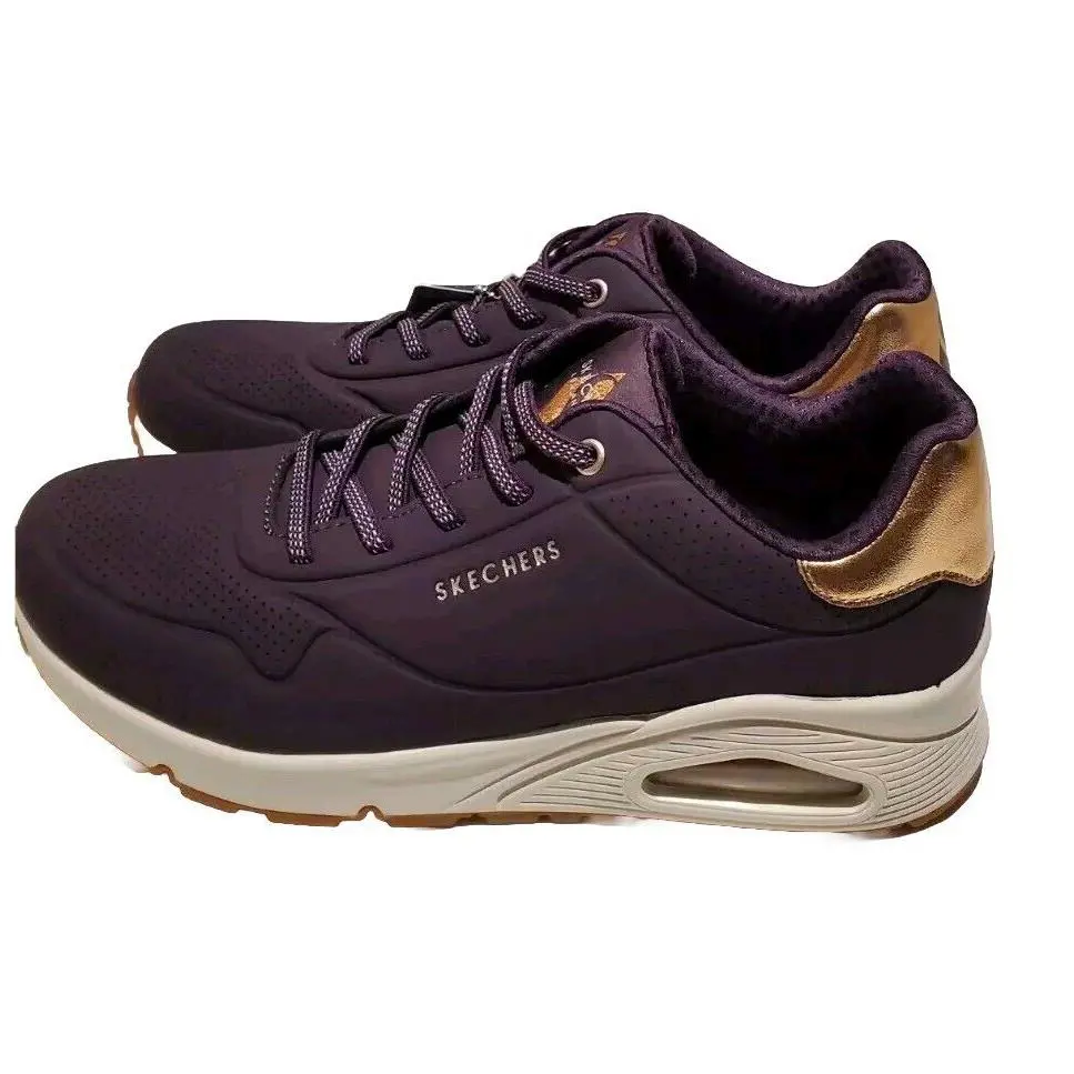Skechers Womens Uno Shimmer Away Lace Up Dark Purple Slip On 9.5 Sneaker Shoes