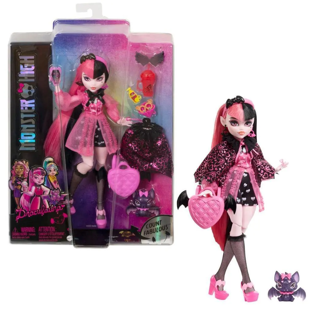 Monster High Draculaura 11”Doll with Accessories and Pet Bat Count Fabulousnib