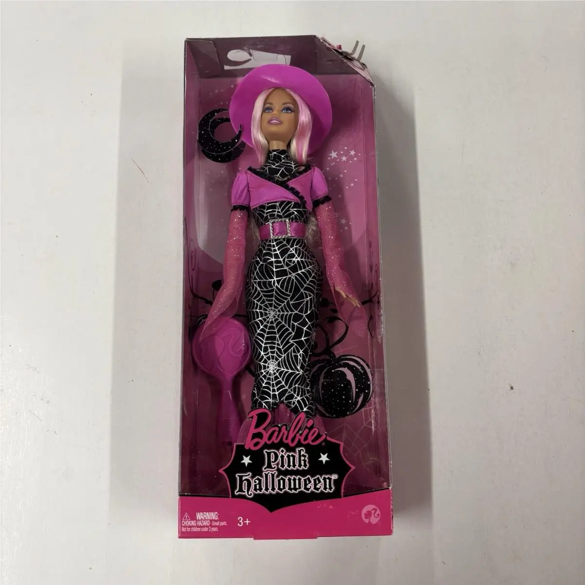 Barbie Pink Halloween Doll Collector Spiderweb Blonde 2008 Mattel P7351
