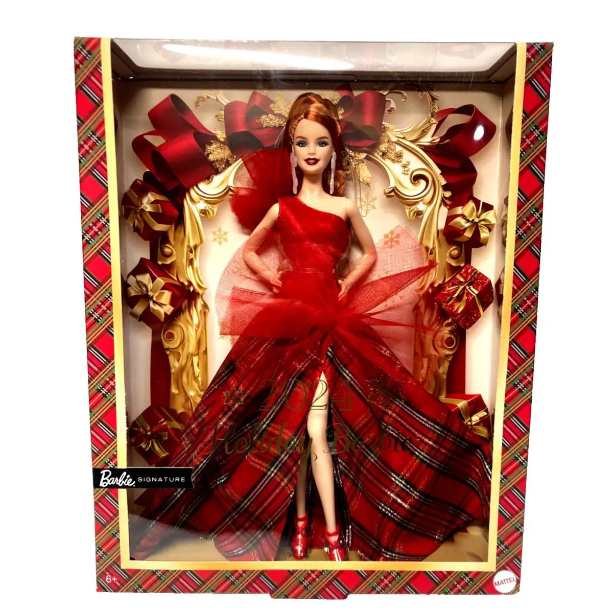 Barbie Signature Doll Holiday Redhead Fashion Doll Plaid Gown JBF66 2024