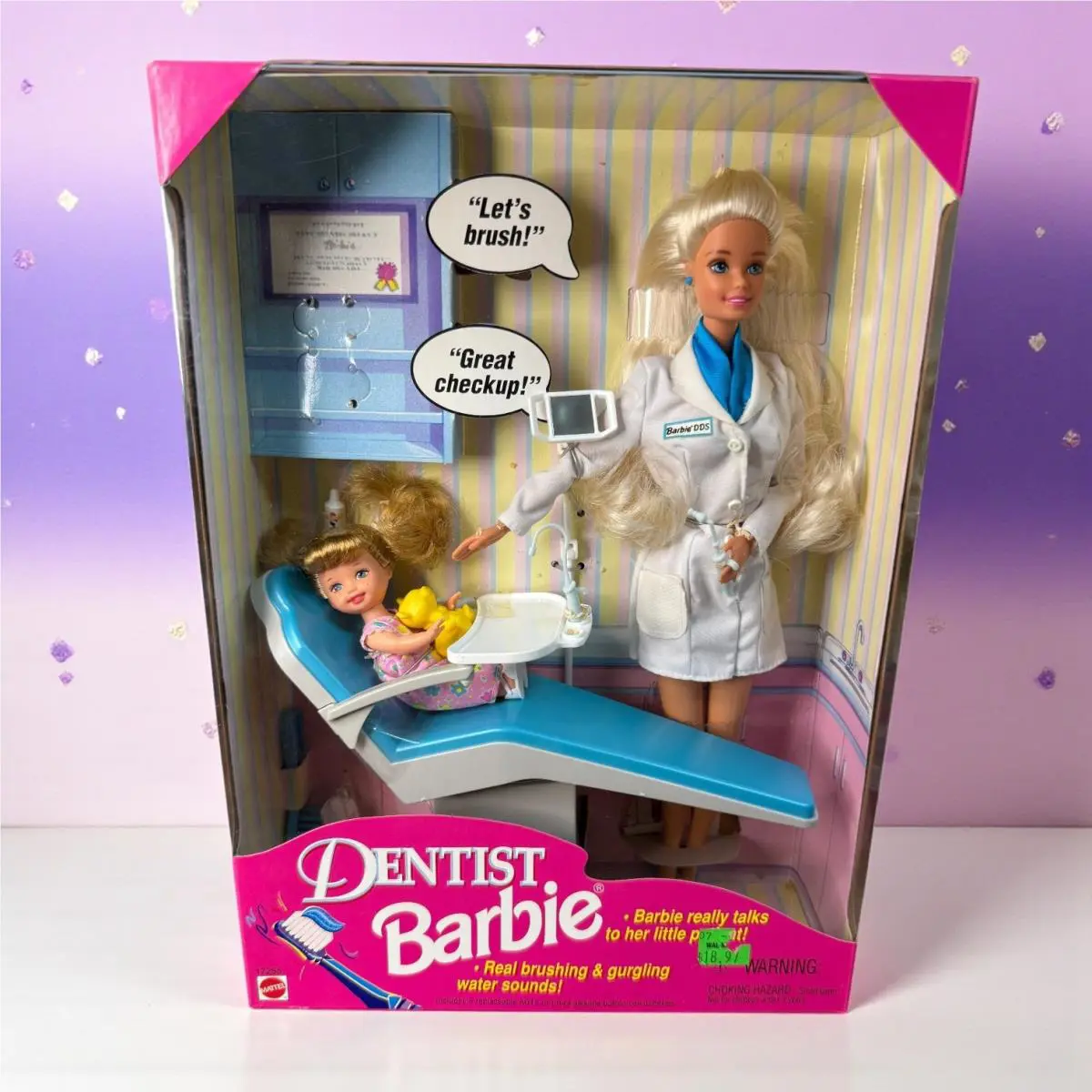 Vintage 1997 Talking Dentist Barbie w/ Patient Mattel 17255 - Nrfb
