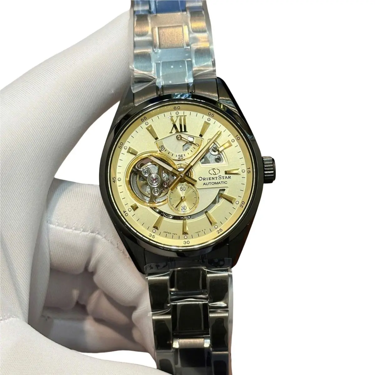 Orient Star Automatic Gold Tone Dial Men`s Watch Power Reserve RK-AV0130G