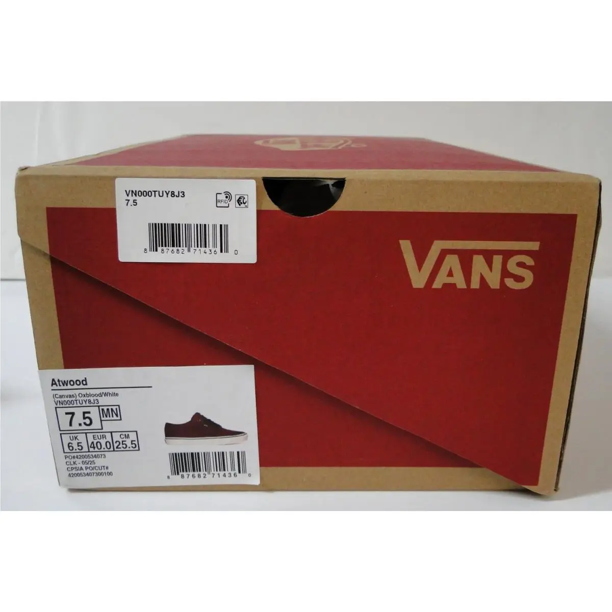 Vans Atwood Canvas Oxblood Red White Shoes Men`s Size 7.5 W/original Box