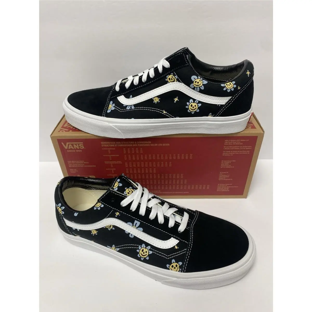 Vans M 11.5 Old Skool Skate Shoes Black Trippy Grin Blue Yellow