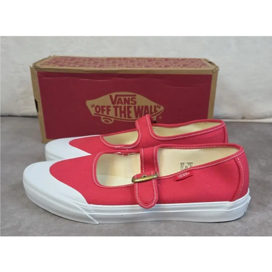 Vans Mary Jane Retro Shoes Women`s Size 9.5 Canvas Tomato Red White