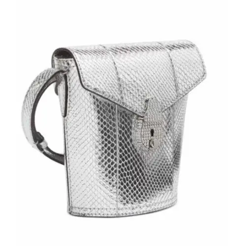 Calvin Klein Bucket Crossbody Silver Snake Embossed Leather Rhinestone Push Lock - Handle/Strap: Silver, Hardware: Silver, Exterior: Silver