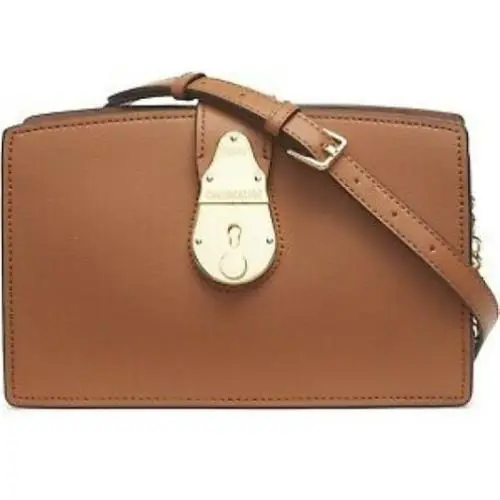 Calvin Klein Crossbody Brown Leather Gold Pushlock 3-Compartment Organizer