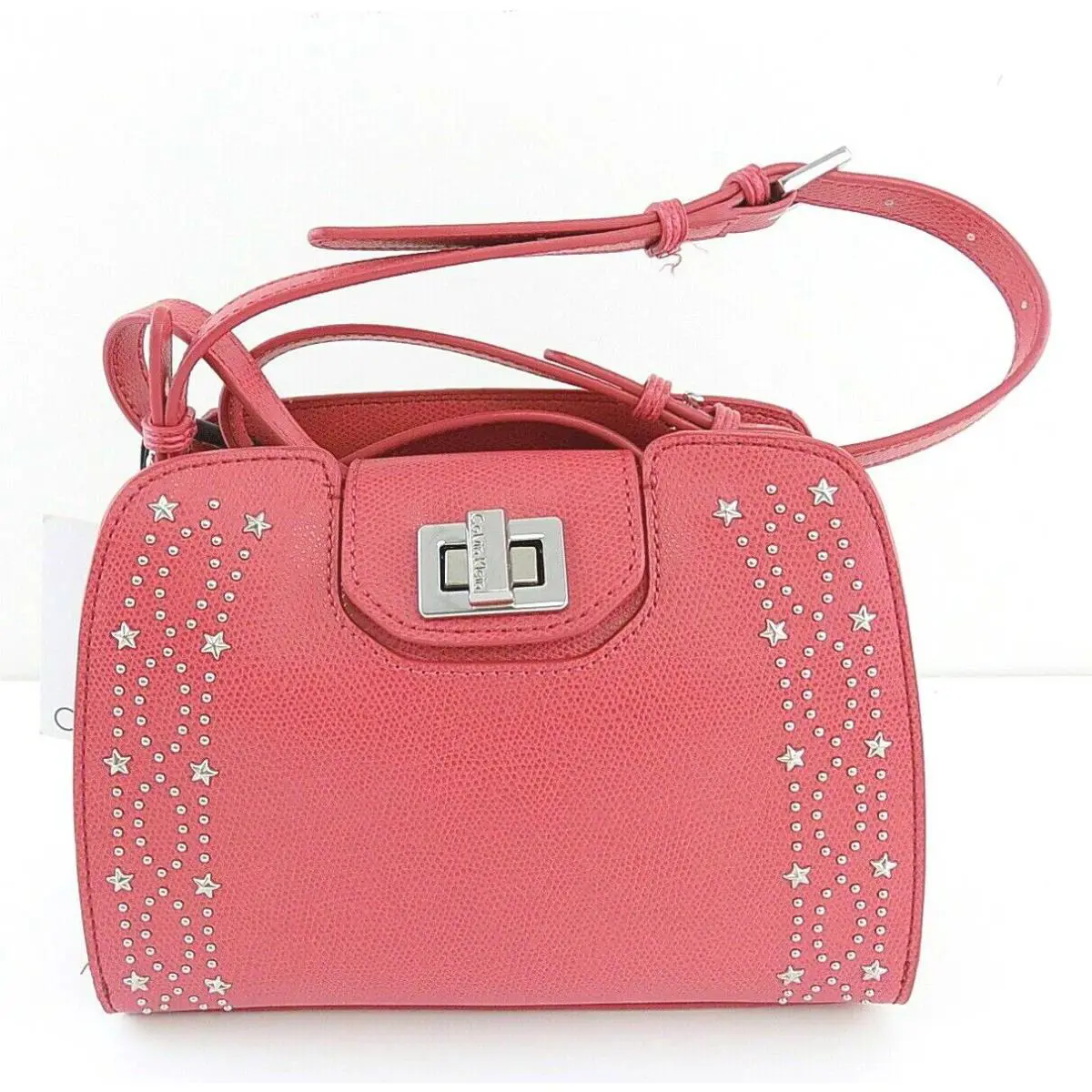 Calvin Klein Crossbody Mauve Leather Silver Star Studded Turn Lock 3-Compartment