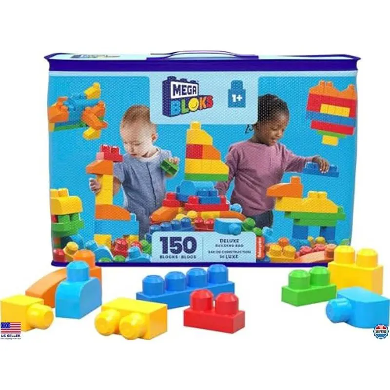 Toddler Building Blocks Set 150 Pieces with Storage Bag Ages 1+ Blue