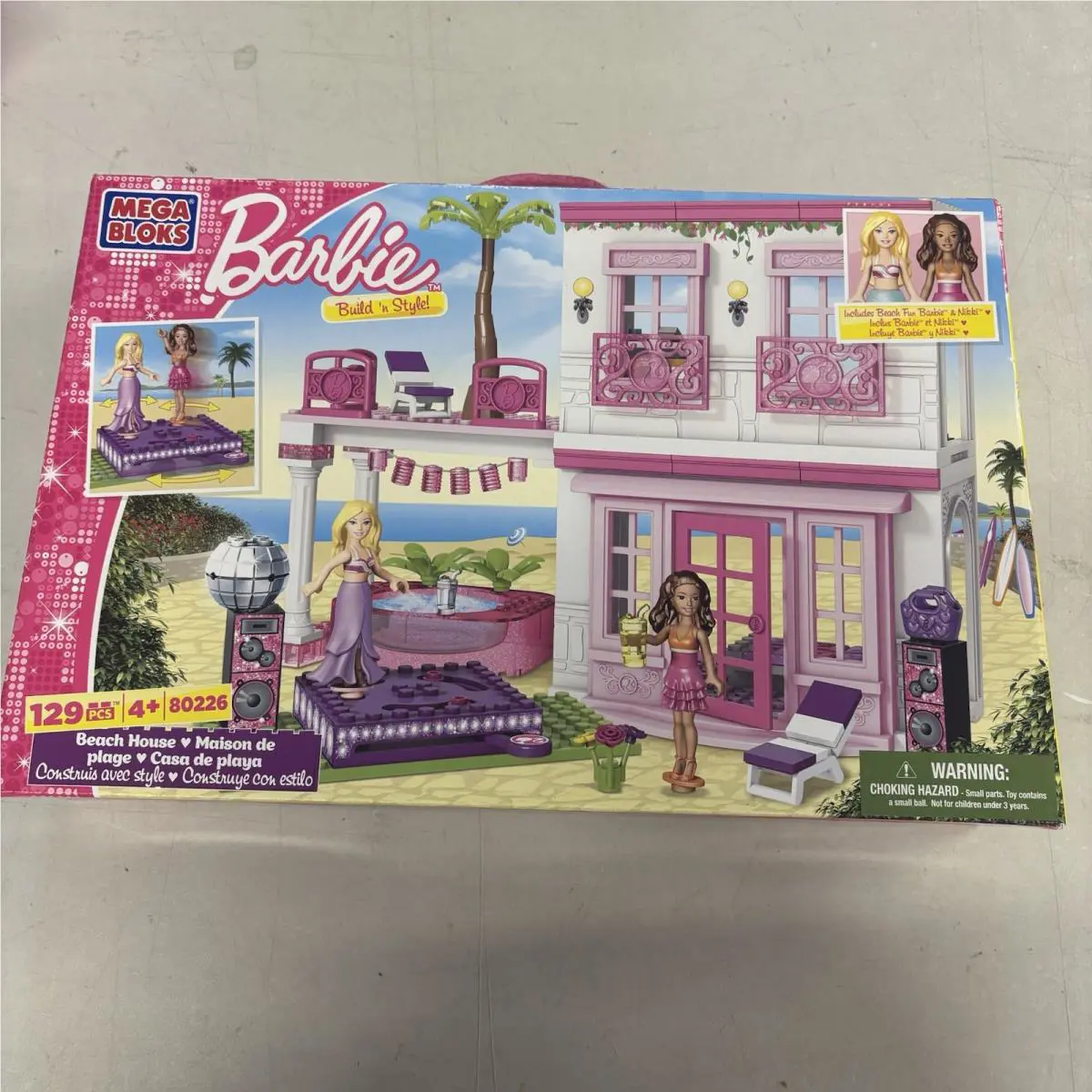 Mega Bloks Barbie Beach House 80226 Build n Style 129 Pcs Beach Fun