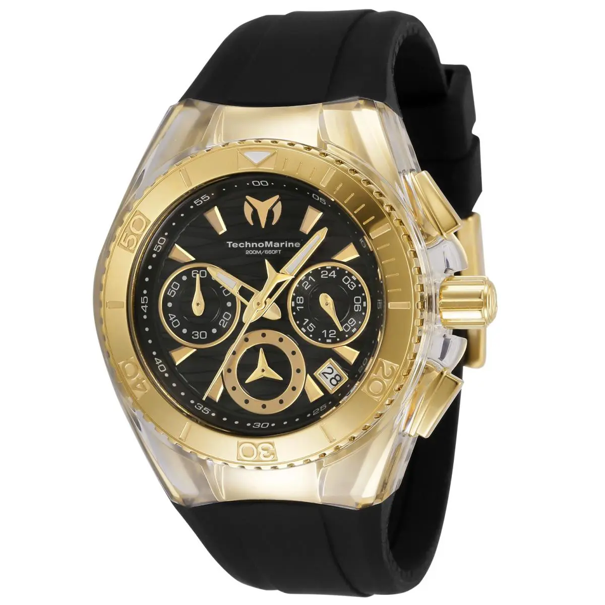 Technomarine Women`s TM-120036 Cruise Star 40mm Gold Watch w/ Black Dial Strap - Dial: Black, Band: Black, Bezel: Gold