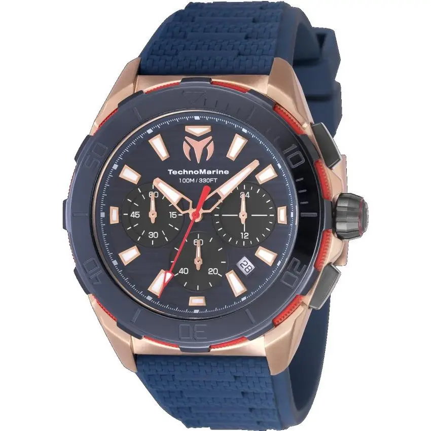 Technomarine Seven Seas Men`s 44mm Blue Navy Rose Gold Chrono Watch TM-725025