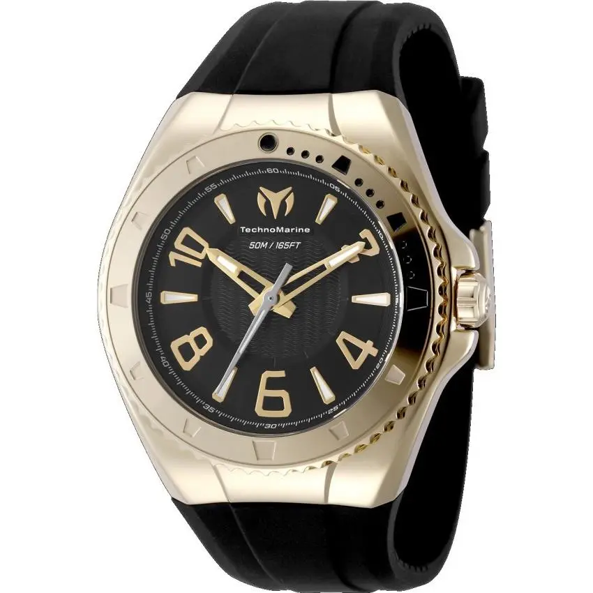Technomarine Lusso Mare Men`s Quartz Watch Gold Case Black Band TM-225033 by TechnoMarine