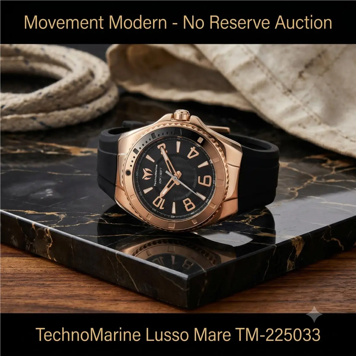 Technomarine Lusso Mare Men`s Quartz Watch Gold Case Black Band TM-225033
