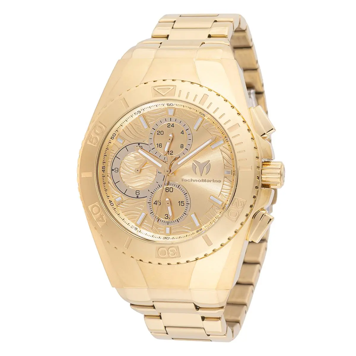Technomarine Manta Ocean Men`s Watch 44.5mm w/ Invicta Case Model TM-225018 - Dial: Gold, Band: Gold, Bezel: Gold