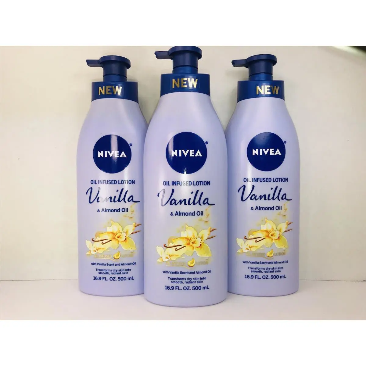 3 Nivea Body Lotion Vanilla Almond Oil Infused 24 Hr Moisture 16.9 Oz. Each