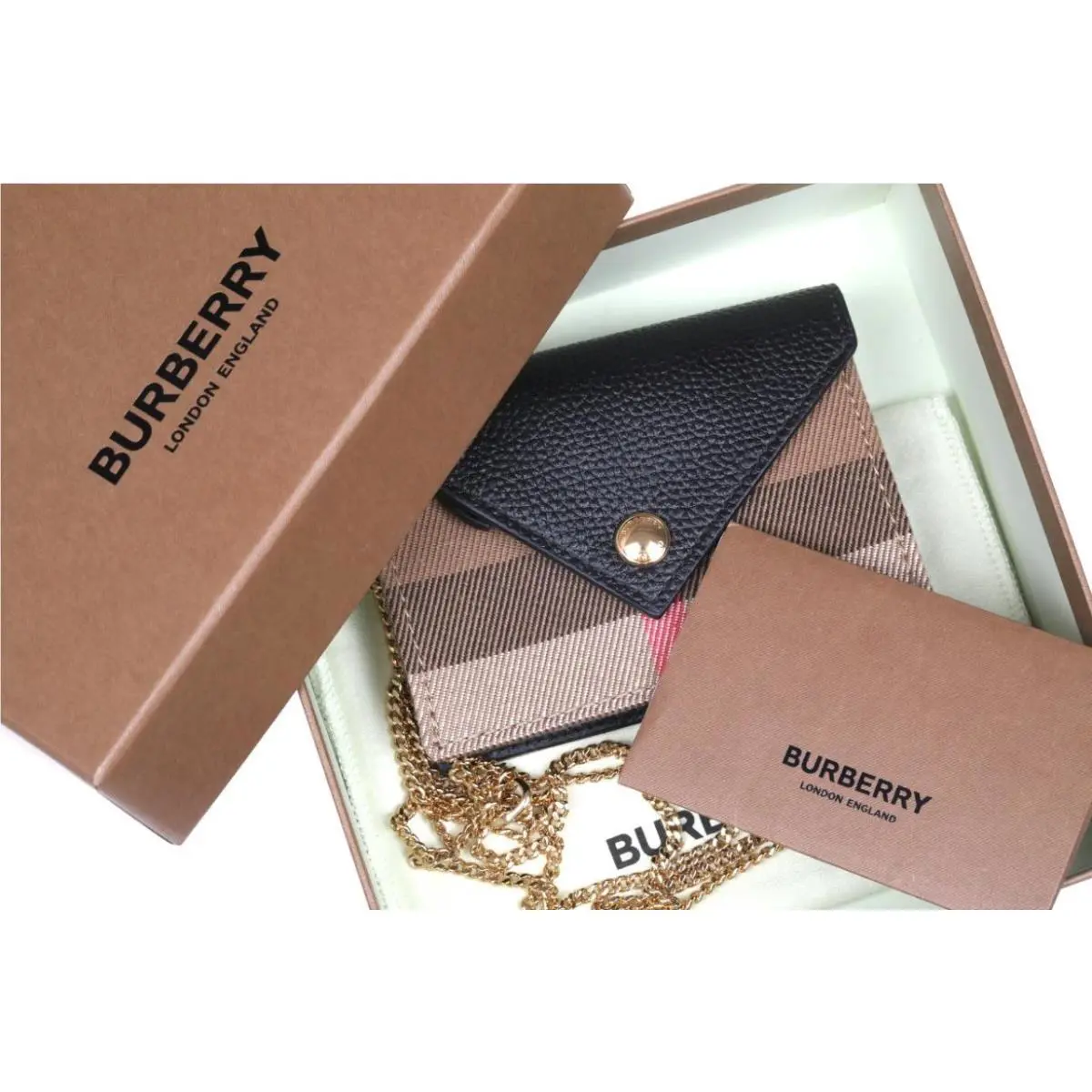 Burberryladies Check Canvas Leather Logo Micro Bag ON Chain 4 X 2.75