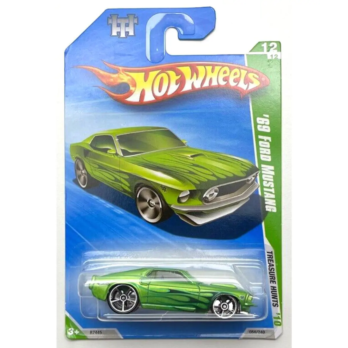 Hot Wheels - 2010 Treasure Hunt - Green `69 Ford Mustang - on Card - Green