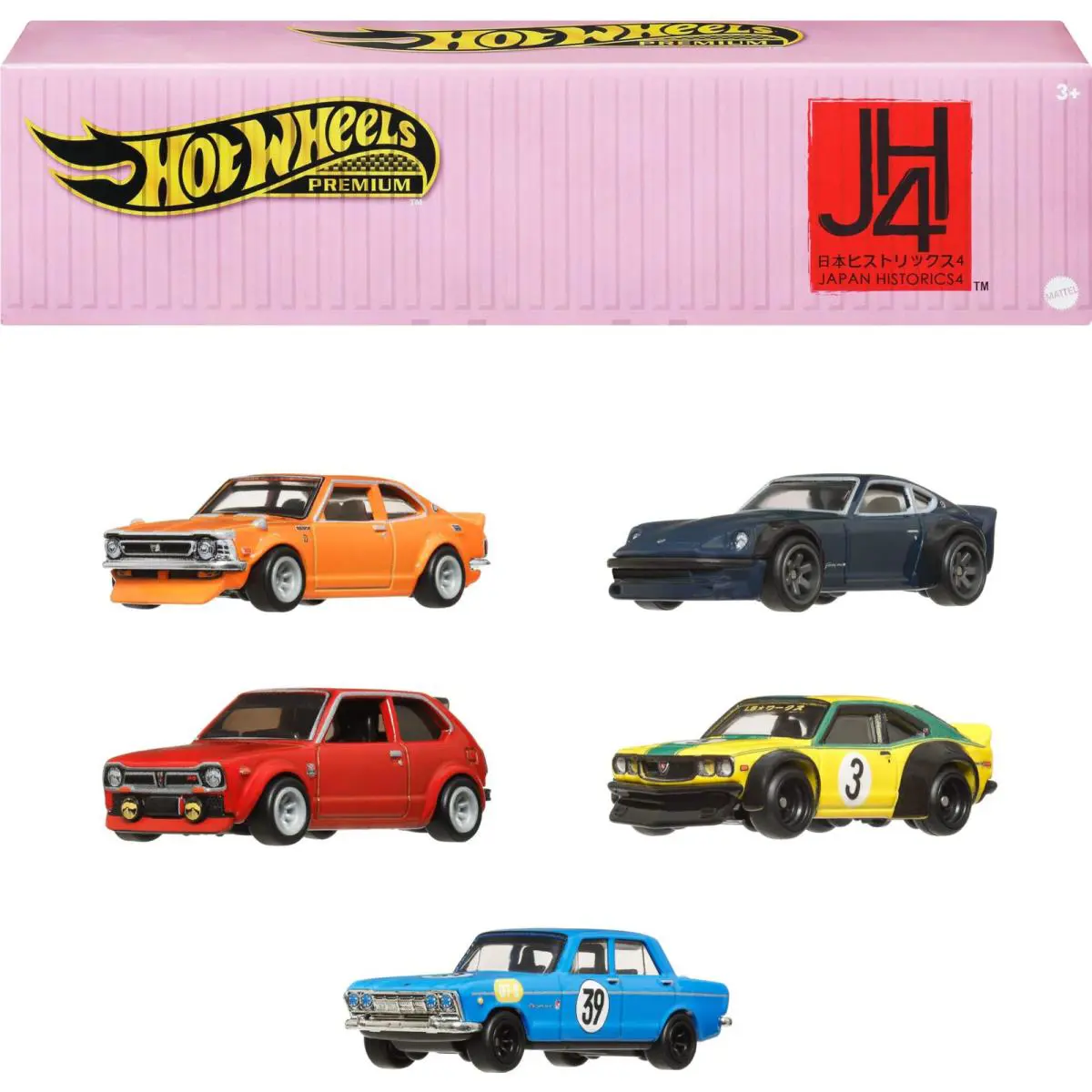 Car Culture Japan Historics 4 Container Set with 5 Toy 1:64 Scale Die-cast