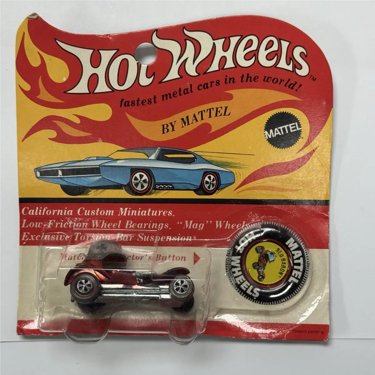 1969 Hot Wheels Redline Red Baron Spectraflame Red with Button Mattel