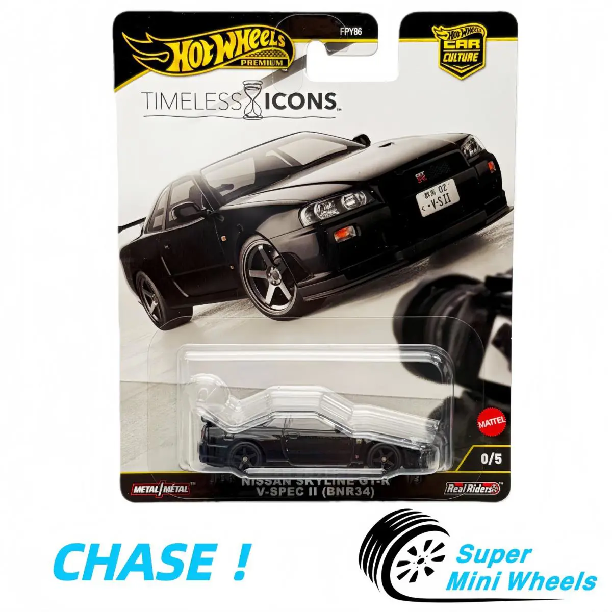 Chase Hot Wheels Nissan Gt-r V-spec II BNR34 Black Car Culture Timeless Icons