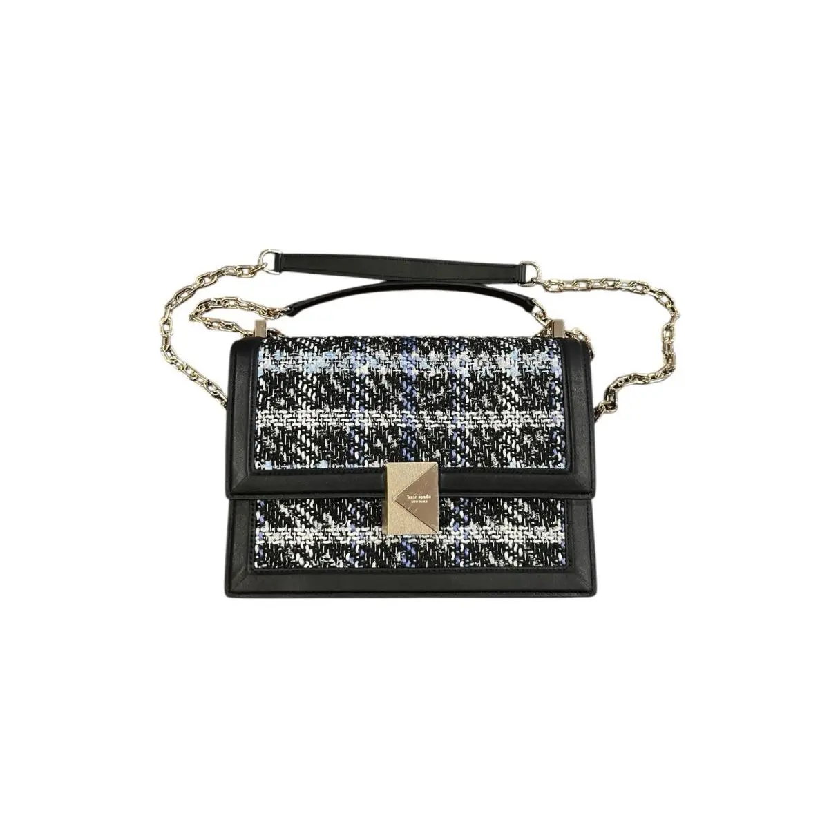 Kate Spade New York Deco Plaid Tweed Chain Shoulder Bag Purse K1491