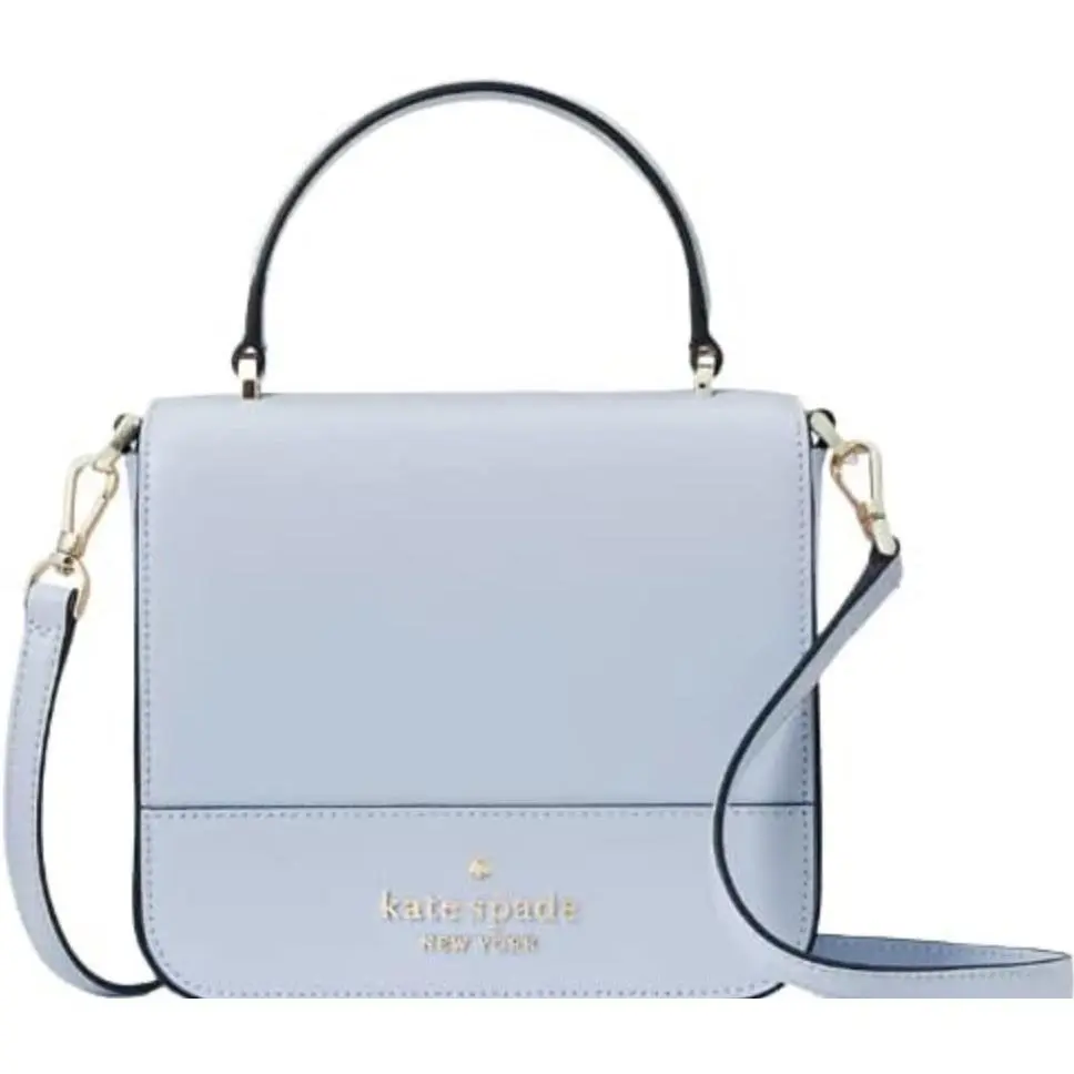 Kate Spade Staci Saffiano Top Handle Square Flap Crossbody Bag Purse Blue