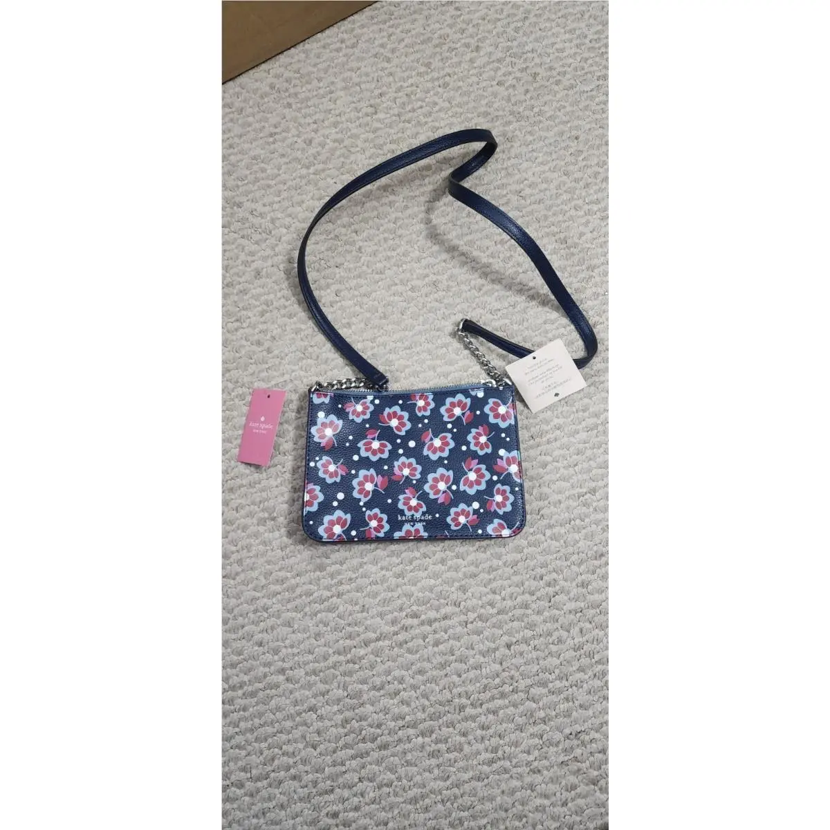 Kate Spade Leather Eva Seaside Blooms Chain Crossbody Bag Floral Navy Multi
