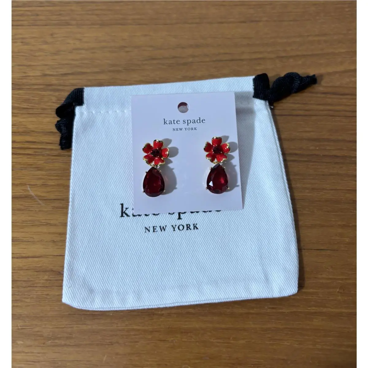 Kate Spade New York Blushing Blooms Pear Shaped Crystal Red Flower Drop Earrings