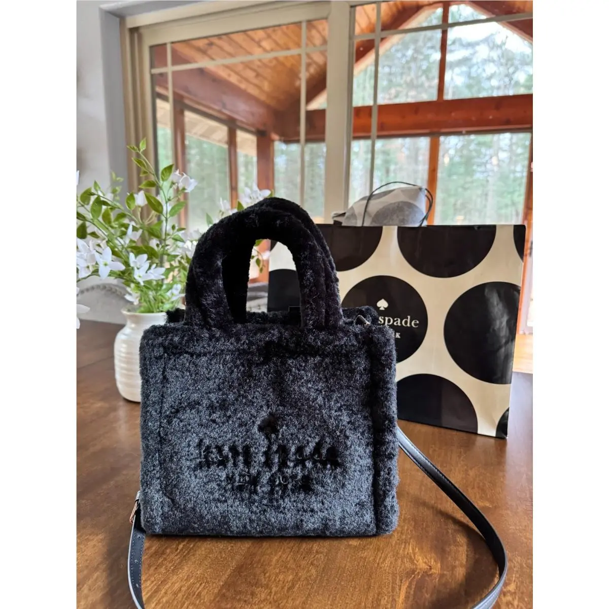 New Kate Spade Ellie Fur Small Tote Black K3861