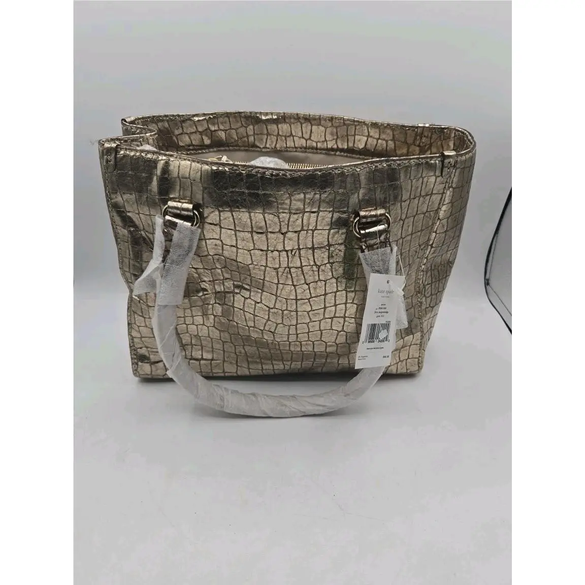 Kate Spade Quinn 24kt Gold Knight Embossed Leather Purse Tote Handbag Alligator