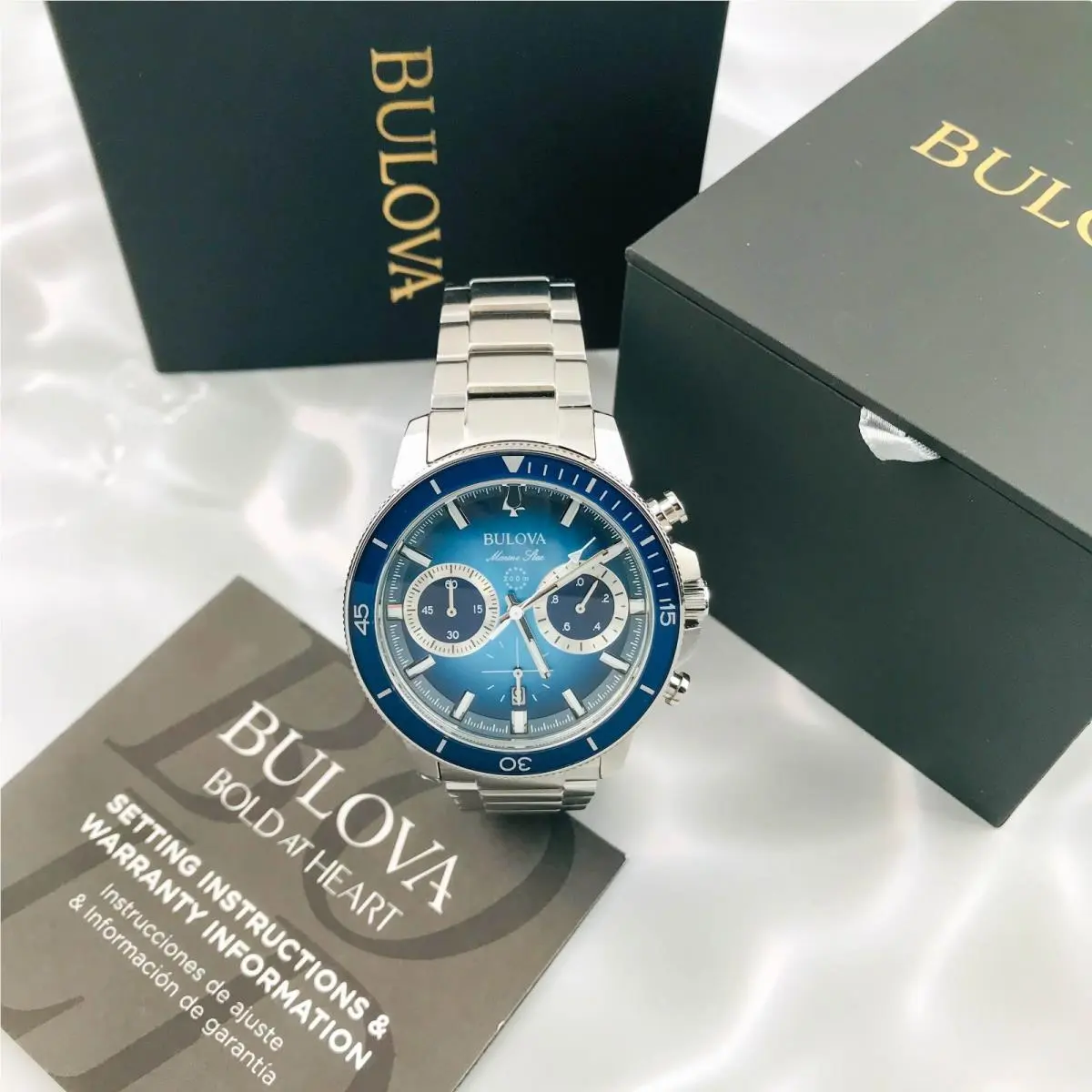 Marine Star 96B380 Men`s Chronograph Blue Dial Stainless Steel Watch 45mm by Bulova