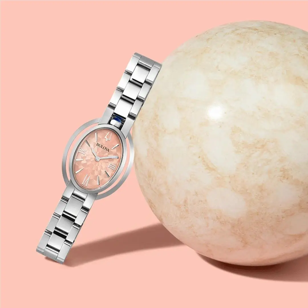 Bulova Rubaiyat Quartz Ladies Watch 96L331 - Dial: Salmon, Band: Silver-tone, Bezel: Silver-tone