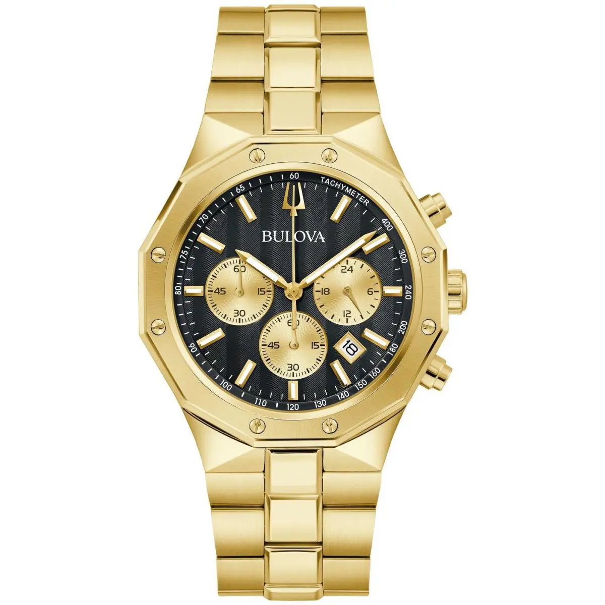 Bulova Prestige Chronograph Gold-tone Mens Watch - Hand: Gold, Strap: Gold