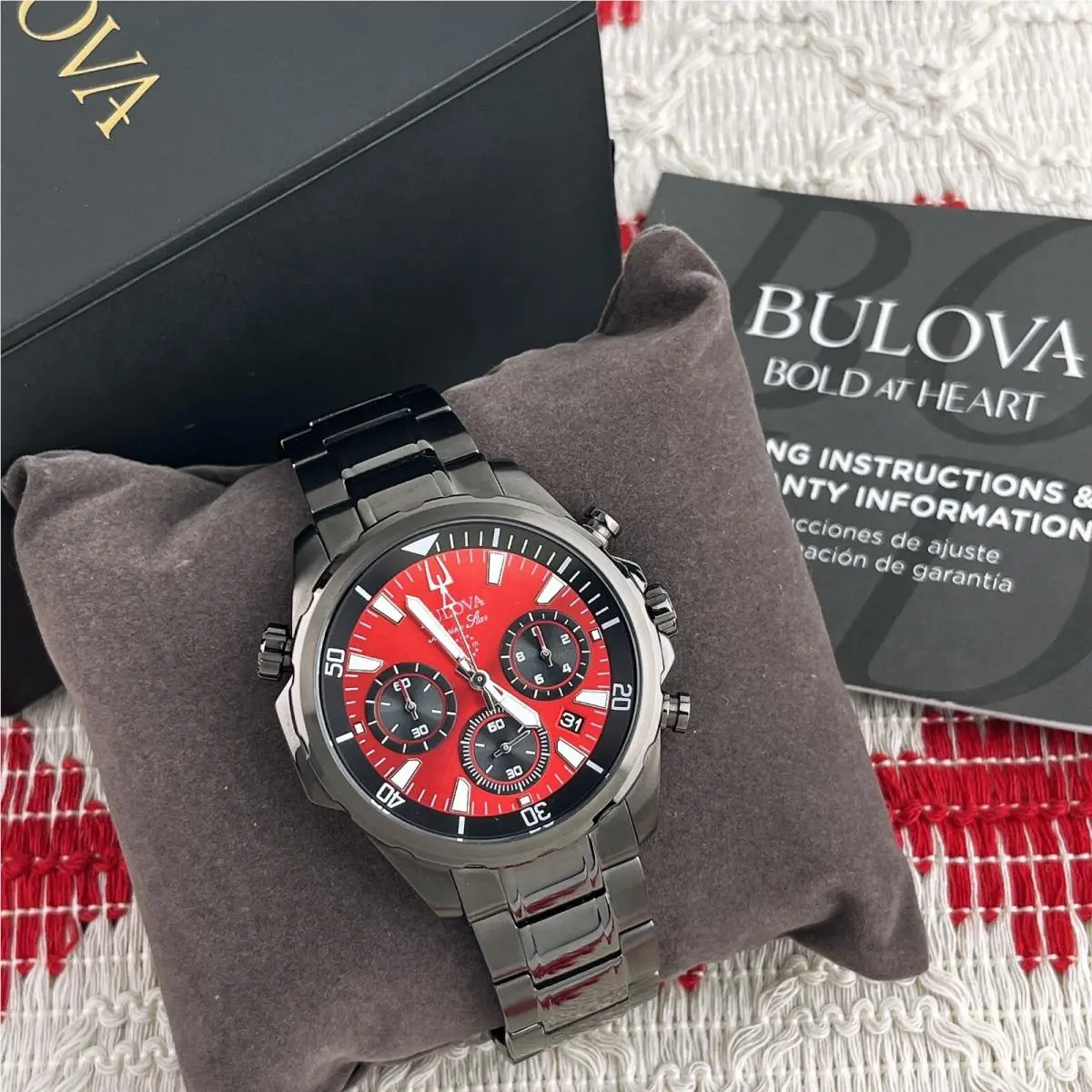 Classic  Marine Star 98B350 Red Dial 43mm Chronograph Quartz Men`s Watch by Bulova