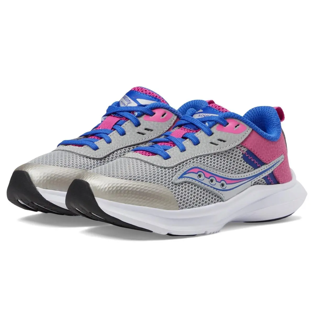 Saucony Girl`s Axon 3 Athletic Shoes Grey/fuchsia 12 Wide Little Kid