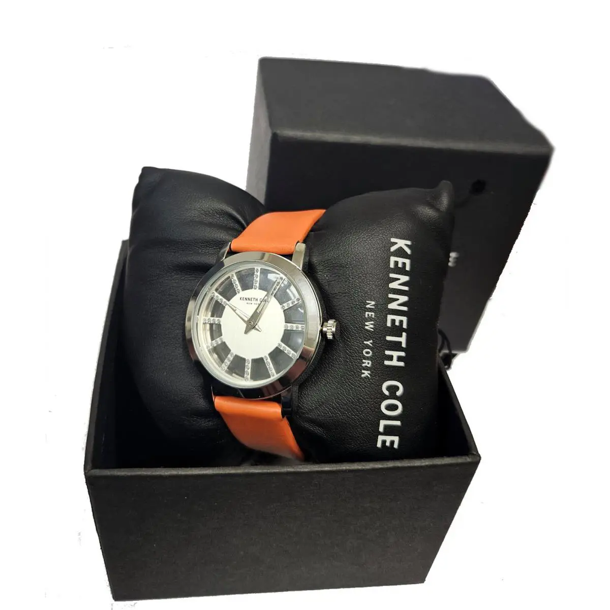 Kenneth Cole 10031371 Transparent Dial Orange Leather Strap Womens Watch