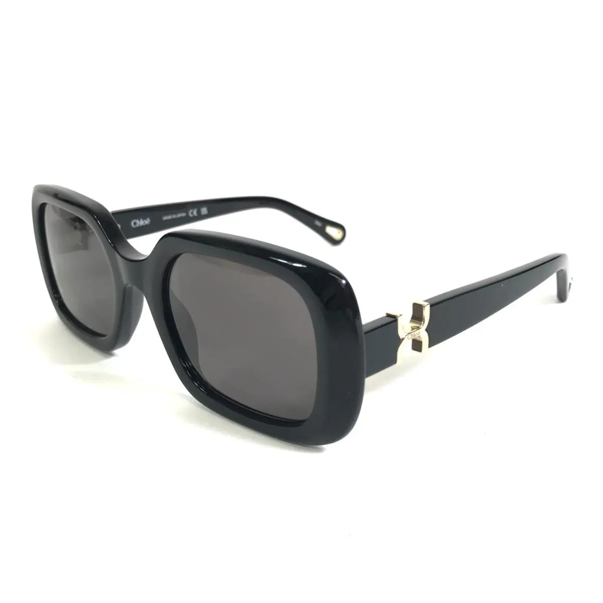 Chloe Sunglasses CH0333S 001 Shiny Black Gold Square Frames w/ Dark Gray Lenses