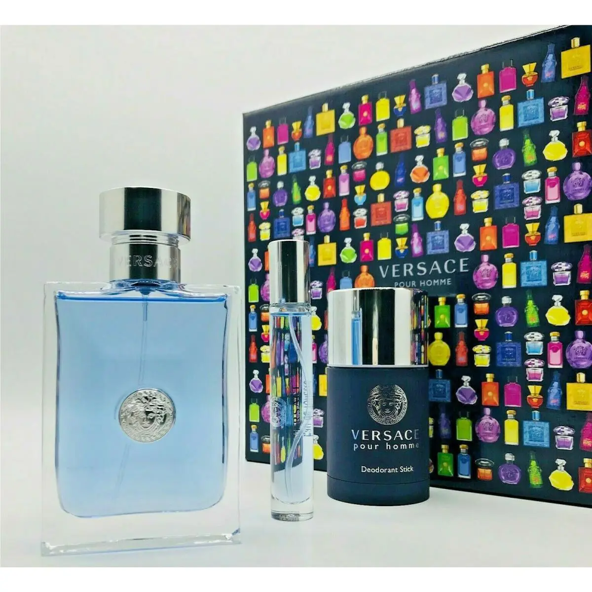 Versace Pour Homme Men 3pc Set Cologne Spray 3.4 oz Deodorant Stick Mini Spray