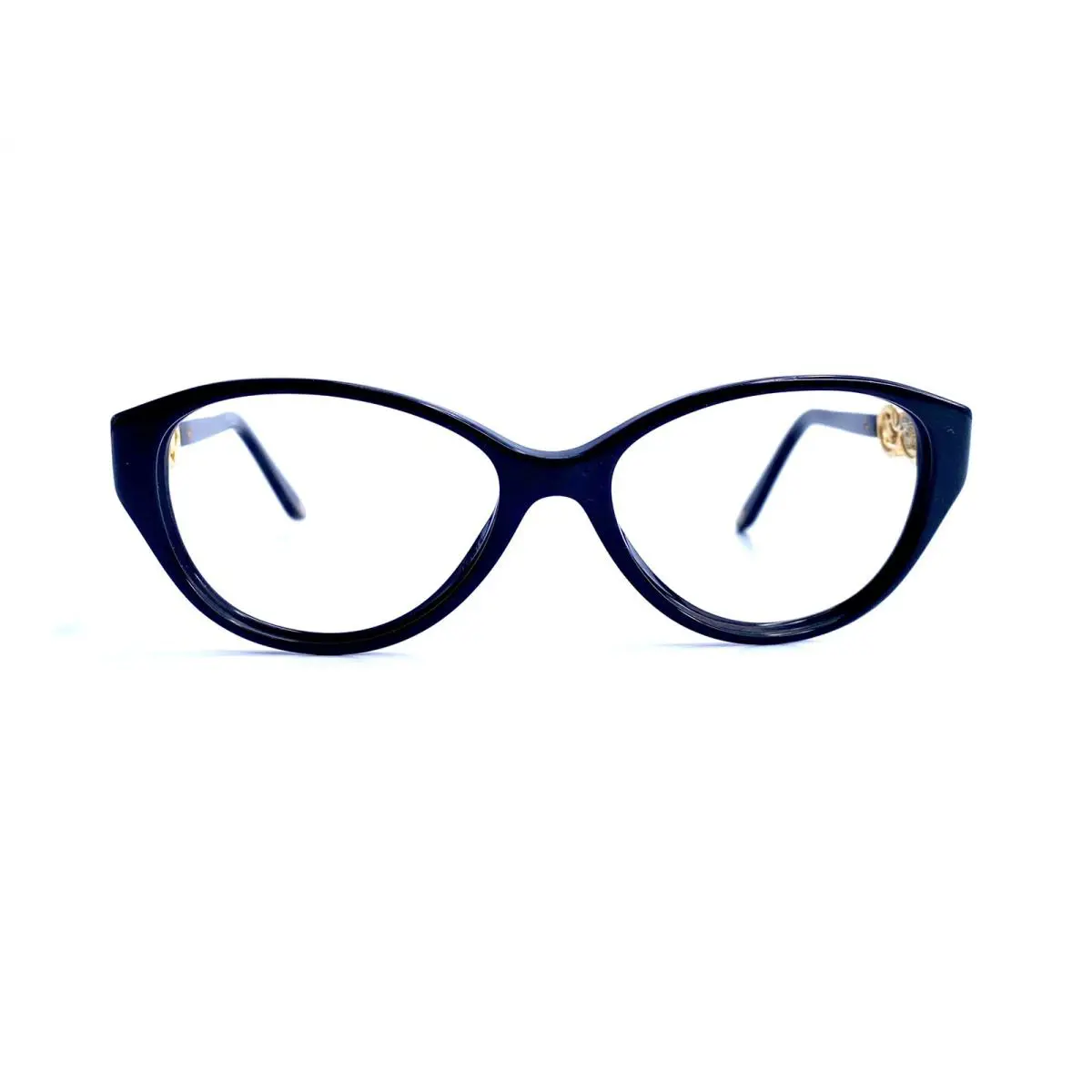Versace Black Cat Eye Glasses Gold Silver Medusa Temples Italy 51 15 135