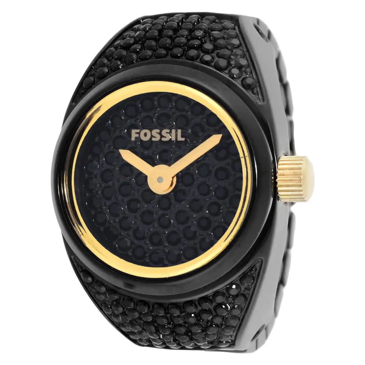 Fossil Watch Ring Two-hand Pave Black Stainless Steel Watch ES5449