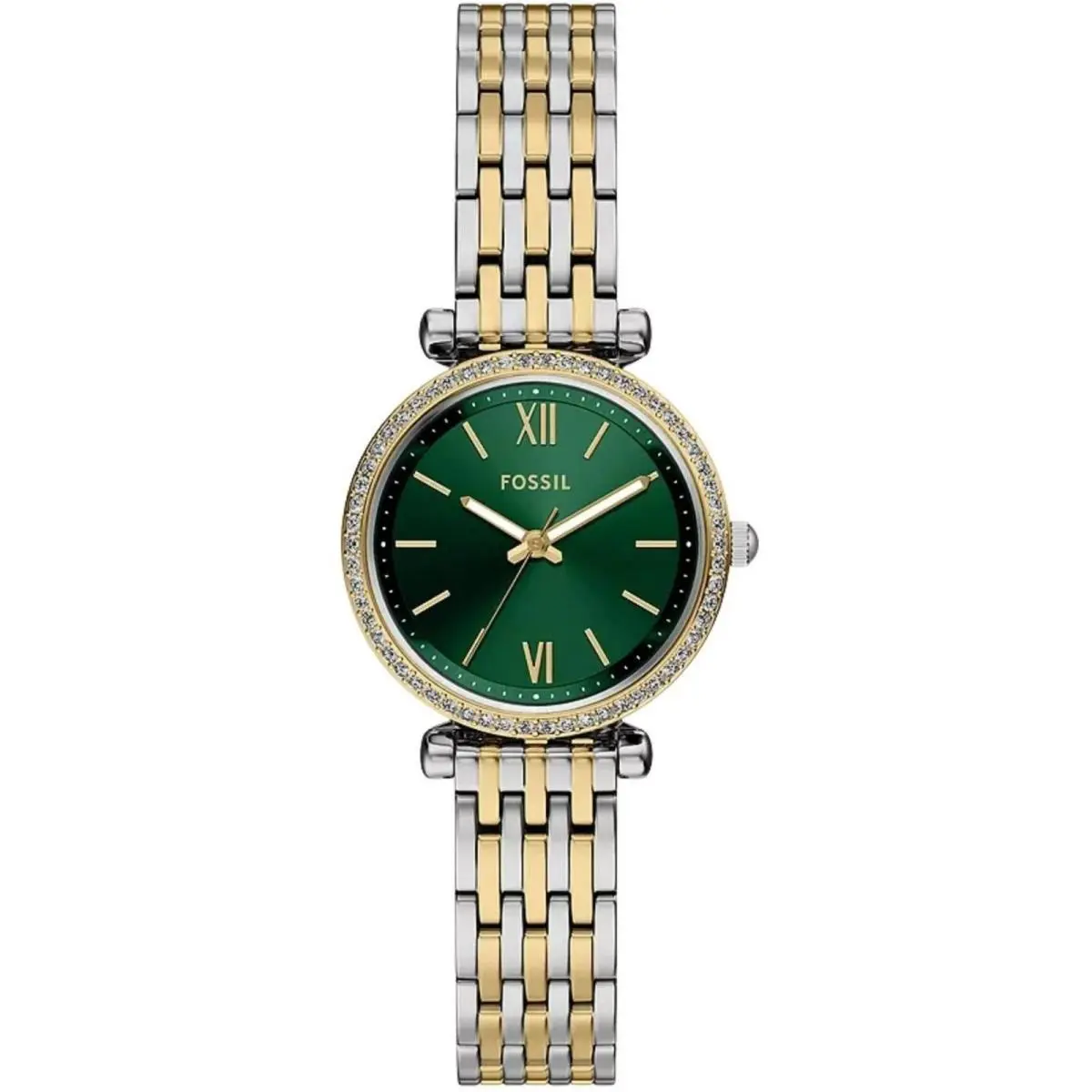 Women`s Watch Carlie Mini Quartz Green Dial Two Tone Bracelet ES5439 by Fossil