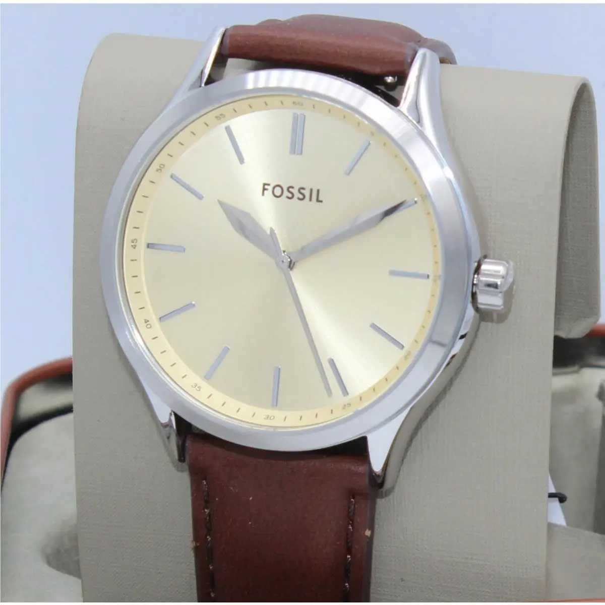 Fossil Fenmore Midsize Slim Silver Cream Brown Men`s BQ2865 Watch