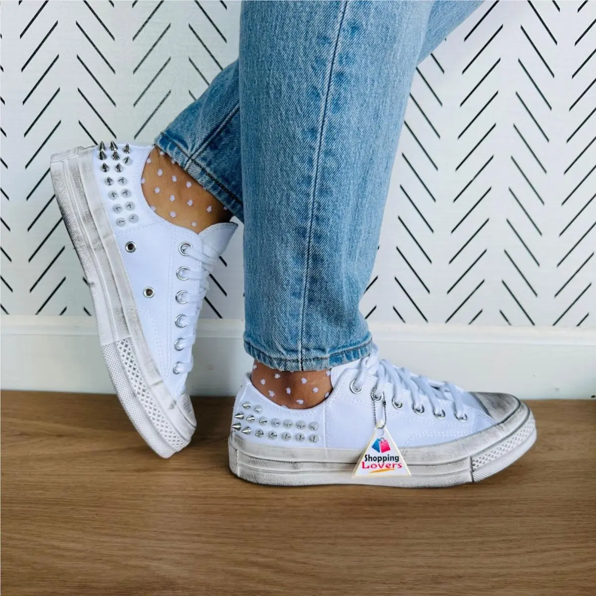 ⭐converse Chuck 70 Low Stud 9 Women Shoes White Distressed Punk Sneakers A07208C