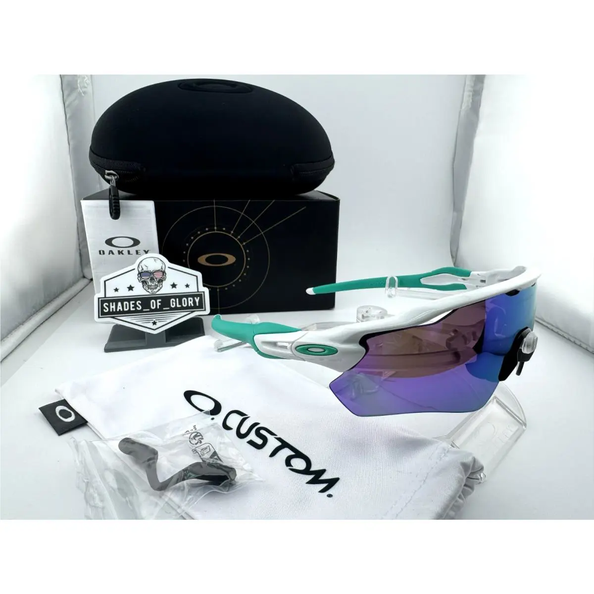 Radar EV Path Custom White Celeste Green Prizm Violet Iridium Sunglasses by Oakley