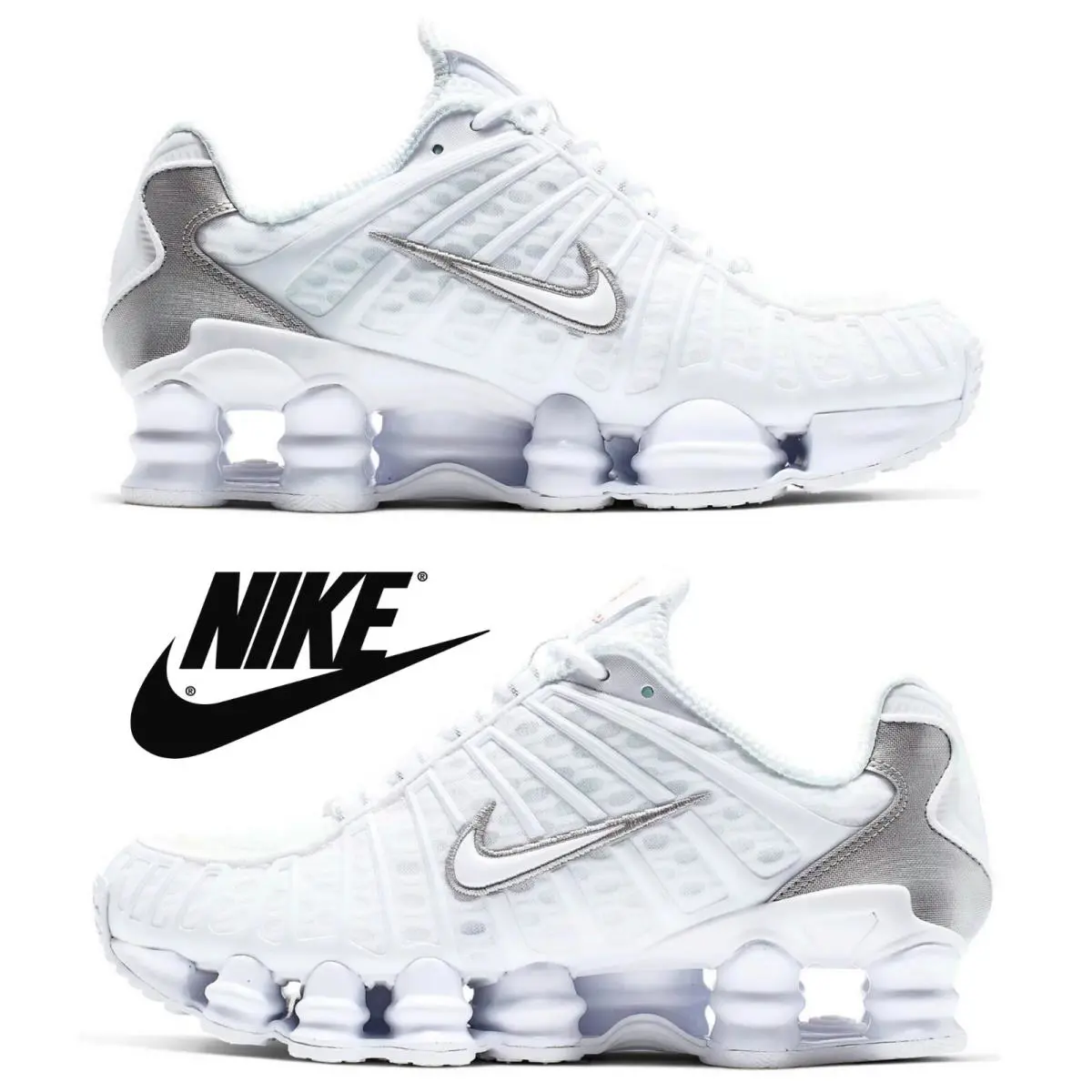 Nike Women`s Shox TL Sneakers Casual Running Sport Gym Shoes White Metallic - White, Manufacturer: White/Metallic Silver