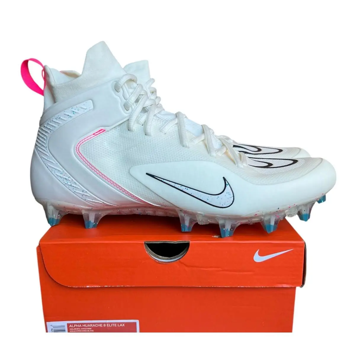 Huarache 8 Elite Lax Size 10.5 Lacrosse Cleats Sail/pink CW4440-116 Nby by Nike