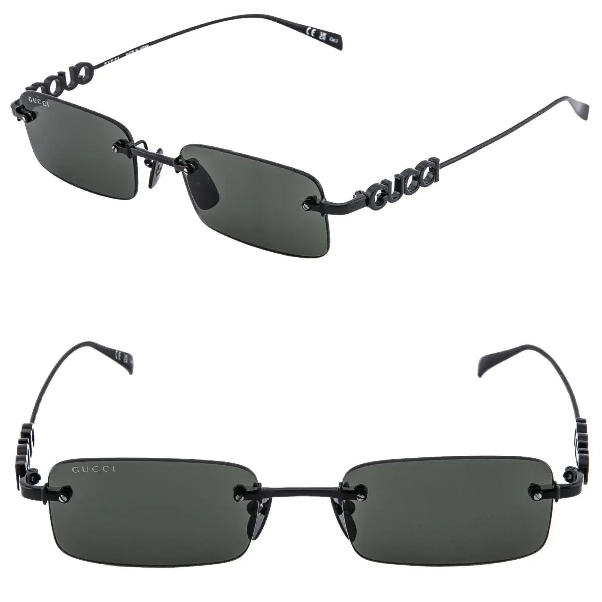Gucci 1808 Black Logo Narrow Rimless Square GG1808S Unisex Sunglasses 001